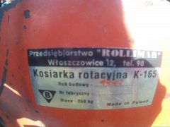 Tabliczka znamionowa Kosiarka rotacyjna K-165