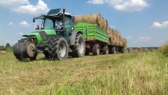 Deutz-Fahr Agrofarm 430 i Unia P-10 long oraz laweta