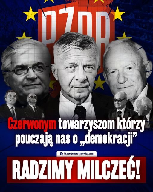 Może być zdjęciem przedstawiającym 4 osoby i tekst „10700 Czerwonym towarzyszom którzy pouczają nas O "demokracji" fb.com/andruszkiewicz.blog RADZIMY MILCZEĆ!”