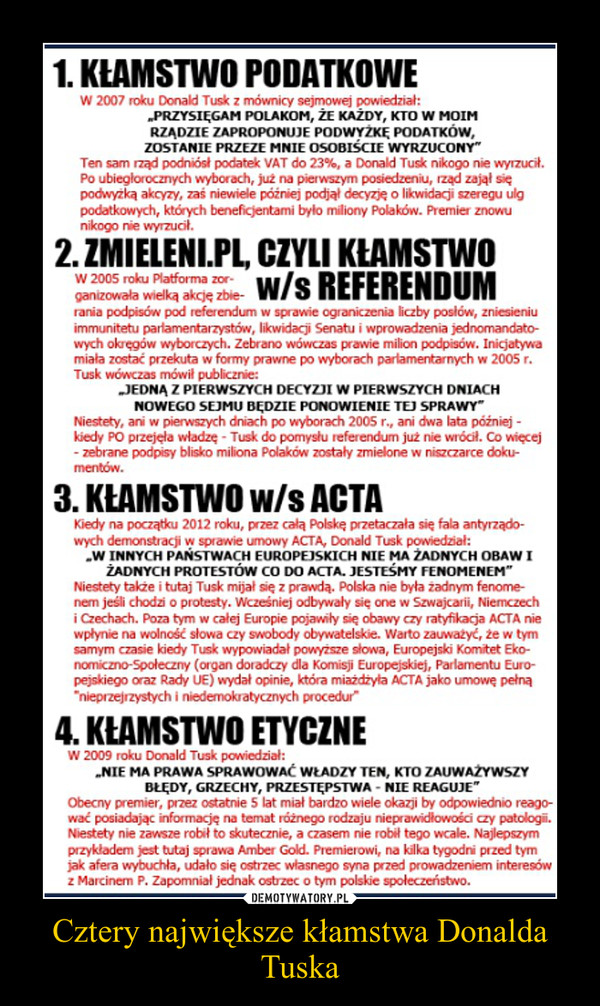 Cztery najwiÄksze kÅamstwa Donalda Tuska â