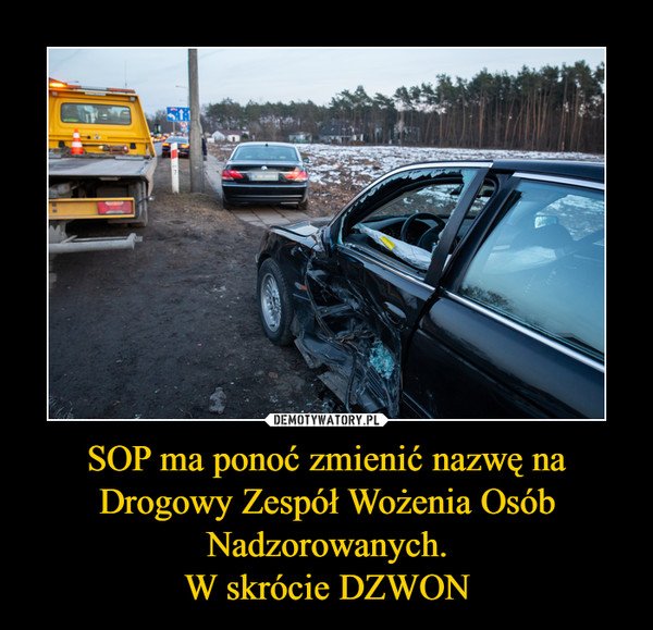 SOP ma ponoć zmienić nazwę naDrogowy Zespół Wożenia Osób Nadzorowanych.W skrócie DZWON –