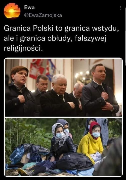 Może być zdjęciem przedstawiającym 6 osób, ludzie stoją i tekst „Ewa @EwaZamojska Granica Polski to granica wstydu, ale i granica obłudy, fałszywej religijności.”