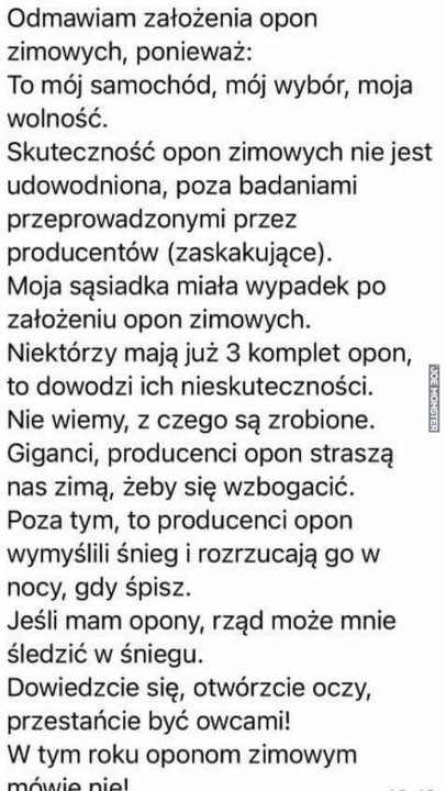 odmawiam założenia opon zimowych