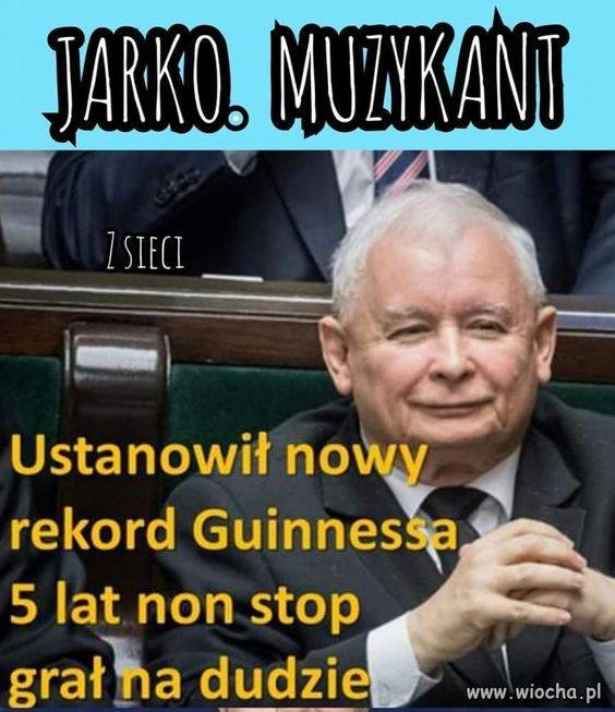 Może być zdjęciem przedstawiającym 1 osoba i tekst „JARKO. MUZYKANT ZSIECI__ ZSIECI Ustanowił nowy rekord Guinnessa 5 lat non stop grał na dudzie www.wiocha.pl wiocha.”
