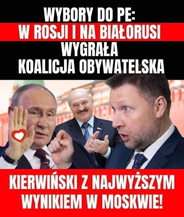 Może być zdjęciem przedstawiającym 3 osoby i tekst „WYBORY DO PE: W ROSJI I NA BIAŁORUSI WYGRAŁA KOALICJA OBYWATELSKA KIERWIŃSKI Z NAJWYŻSZYM WYNIKIEM W MOSKWIE!”