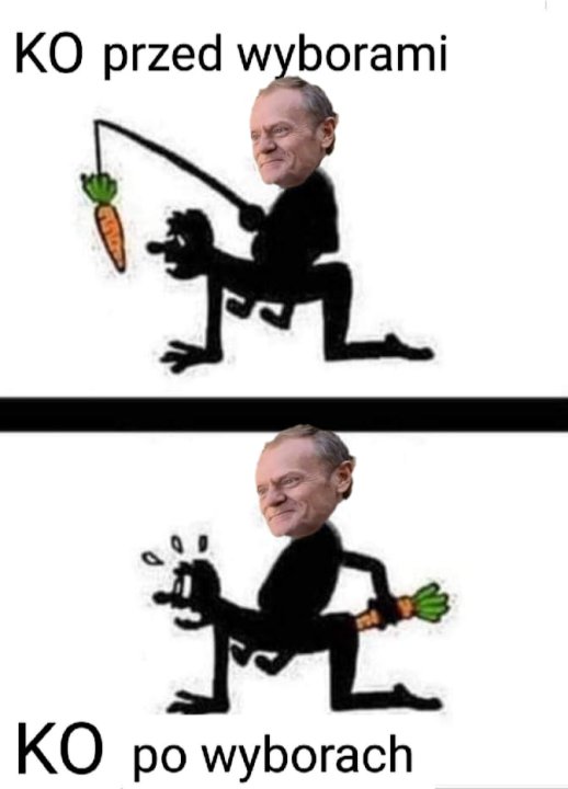 Może być zdjęciem przedstawiającym 2 osoby i tekst „KO przed wyborami れ 子 KO po wyborach”