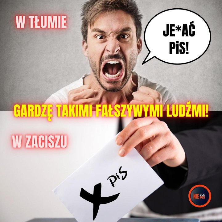 Może być zdjęciem przedstawiającym 1 osoba i tekst „W TŁUMIE JE*AĆ PiS! GARDZĘ TAKIMI FAŁSZYWYMI LUDŹMI! W ZACISZU pis DLA”