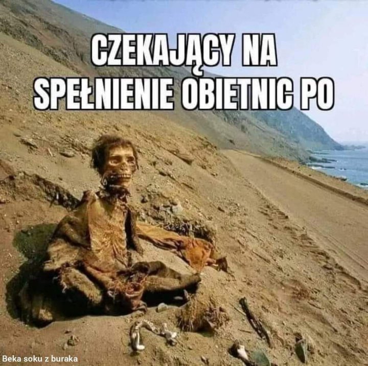 Może być zdjęciem przedstawiającym 1 osoba i tekst „CZEKAJĄCY NA SPEŁNIENIE OBIETNIC PO Beka soku zburaka”