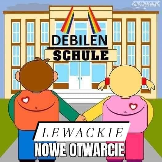 Może być zdjęciem przedstawiającym tekst „SUPERMEMING DEBILEN SCHULE L E WACKIE NOWE OTWARCIE”
