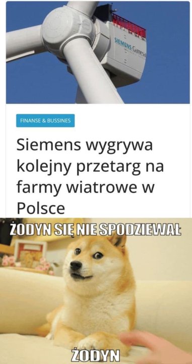 Może być zdjęciem przedstawiającym tekst „াস SIEMENS Q SEMENS.Comcs Gadmesa FINANSE & BUSSINES Siemens wygrywa kolejny przetarg na farmy wiatrowe w Polsce ŻODYN SIĘ NIE SPODZIEWAŁ ŻODYN”