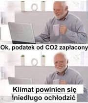 Może być zdjęciem przedstawiającym 2 osoby i tekst „Ok, podatek od CO2 zapłacony Klimat powinien się niedługo ochłodzić”