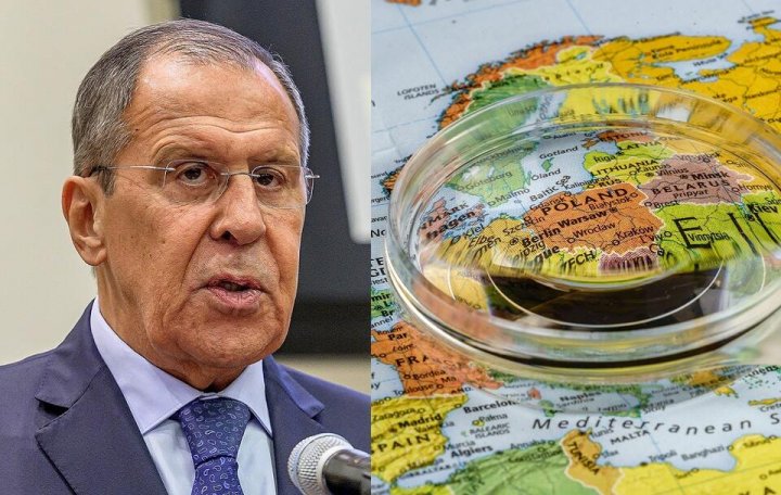 Szef MSZ Rosji Siergiej Ławrow; mapa Europy / autor: wikimedia commons/The Official CTBTO Photostream - 2019 Comprehensive Test-Ban Treaty Article XIV Conference/CC BY 2.0; Fratria