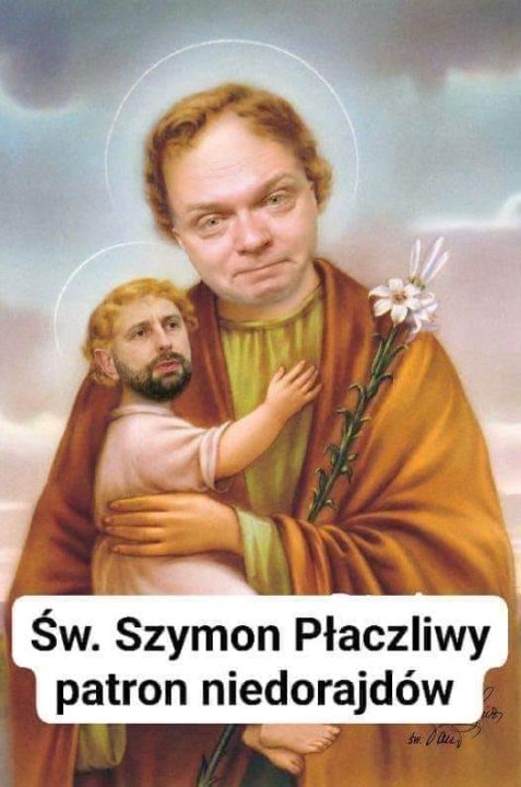 Może być zdjęciem przedstawiającym 1 osoba i tekst „Św. Szymon Płaczliwy patron niedorajdów”