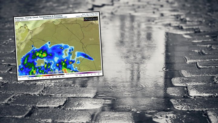 Z południa do Polski pędzi wilgotny front z deszczem (mapa: wxcharts.com)