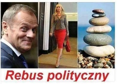 Może być zdjęciem przedstawiającym 2 osoby i tekst „Rebus polityczny”