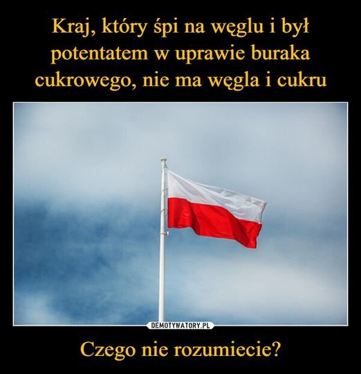Może być zdjęciem przedstawiającym tekst „Kraj, który śpi na węglu i był potentatem W uprawie buraka cukrowego, nie ma węglai cukru DEMOTYWATORY.PL Czego nie rozumiecie?”