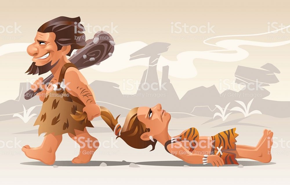 Znalezione obrazy dla zapytania neandertalczyk ciagnie za wÅosy kobiete