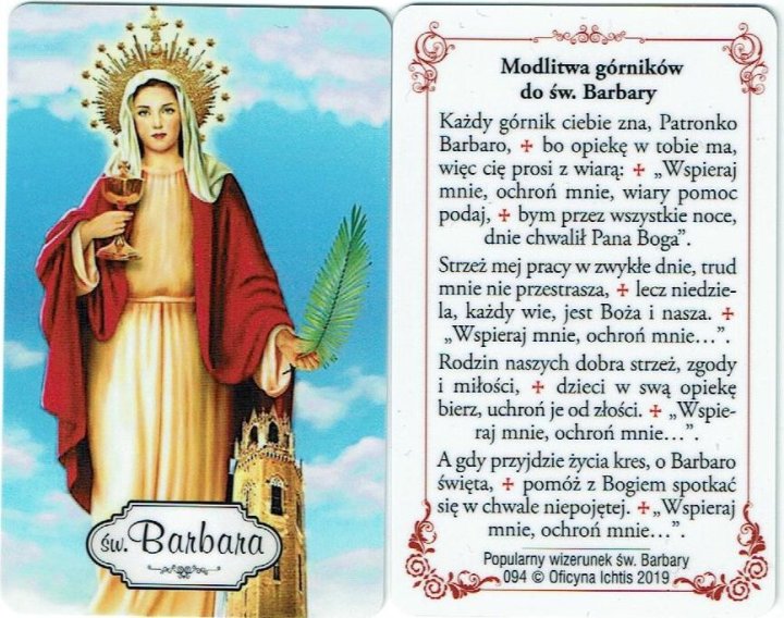 Obrazek plastikowy Święta Barbara + modlitwa górników do św. Barbary