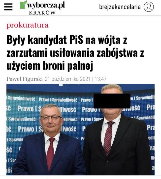 Może być zdjęciem przedstawiającym 1 osoba, stoi i tekst „wyborcza.pl KRAKÓW brejzakancelaria prokuratura Były kandydat PiS na wójta z zarzutami usiłowania zabójstwa z użyciem broni palnej Paweł Figurski 21 października 2021 13:47 Ć Sprawiedliwość Prawo Sprawiedliwość Prawo Prawo Uiwość Prawu1 śĆ Sprawiedliwość Prawo S 10 Sprawiedli ...wość Pra Sprawiedli Pra edliwość Prawo Spra liwość P Pr Sprawie śĆ Spr edli ŚÍ ra 1”