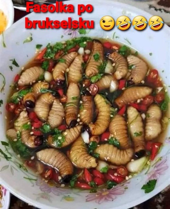 Może być zdjęciem przedstawiającym tekst „Fasolka po brukselsku មមម”