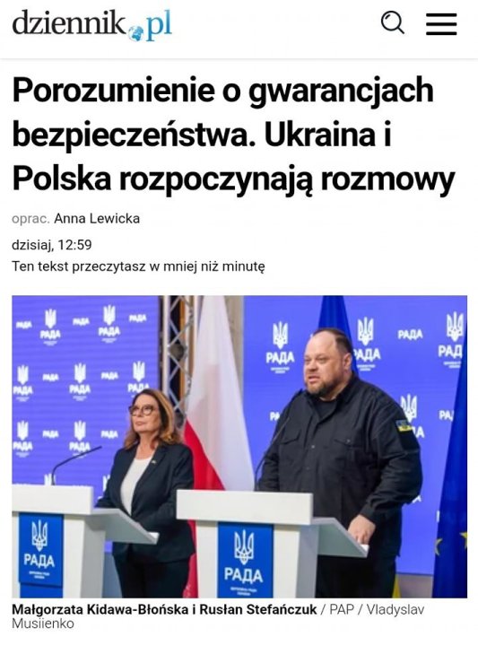Może być zdjęciem przedstawiającym 2 osoby i tekst „dziennik pl Porozumienie o gwarancjach bezpieczeństwa. Ukraina i Polska rozpoczynają rozmowy oprac. Anna Lewicka dzisiaj, 12:59 Ten tekst przeczytasz w mniej niż minutę PAA PAAA PAAA PAAA PAAA PAAA PAAA = AAA PAA PAAA PAAA = Dg PAAA Małgorzata Kidawa-Błońska i Rusłan Stefańczuk/ /PAP/Vladyslav PAP Vladyslav Musiienko”