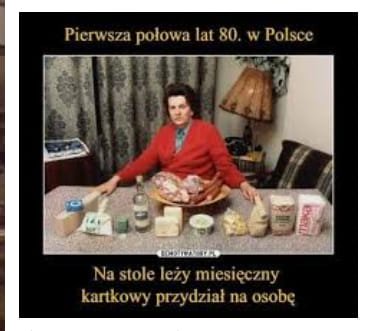 Może być zdjęciem przedstawiającym 1 osoba i tekst „Pierwsza połowa lat 80. 80.v w Polsce Na stole leży miesięczny kartkowy przydział na osobÄ”