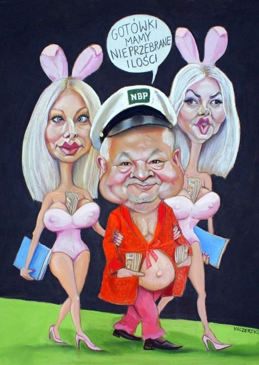 Może być komiksem przedstawiającym 3 osoby, ludzie stoją i tekst „GOTOWKI NIEPRZEBRANE MAMY ILOŚCI NBP KULZERSK”