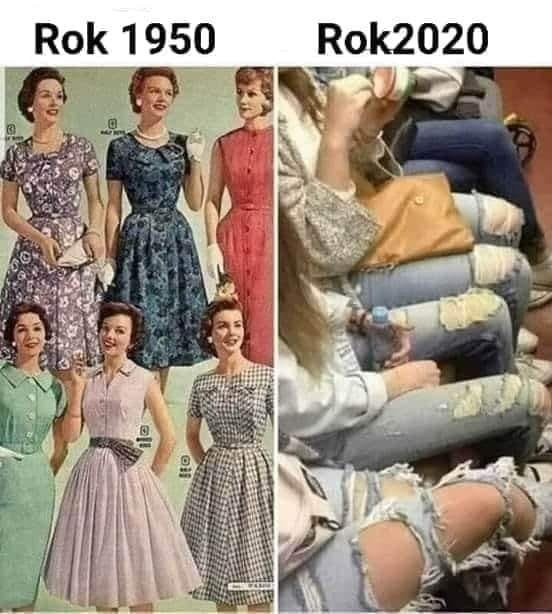 Może być zdjęciem przedstawiającym 7 osób, ludzie stoją i tekst „Rok1950 1950 Rok2020 I0”