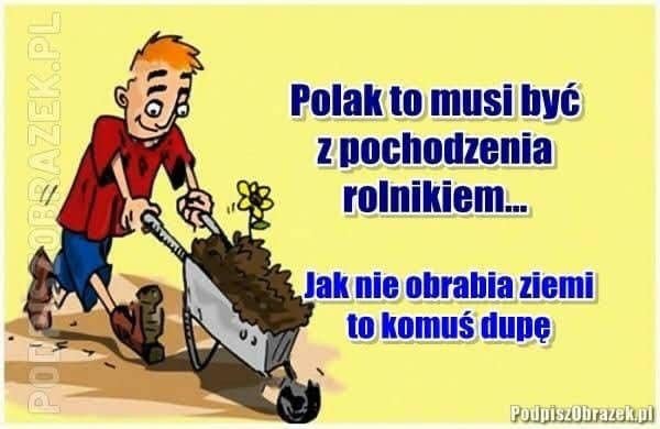 Może być zdjęciem przedstawiającym tekst „Polak to musi być zpochodzenia rolnikiem... ZE ORRAZEK.PL AZEO SINE Jak nie obrabia ziemi to komuś dupę PodpiszObrazek.pl”