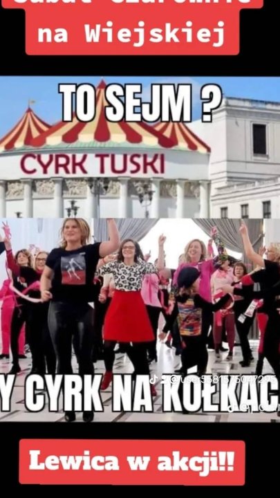 Może być zdjęciem przedstawiającym 8 osób i tekst „na Wiejskiej TO SEJM ? CYRK TUSKI Y CYRK NA KOŁKAĆ Lewica w akcji!!”