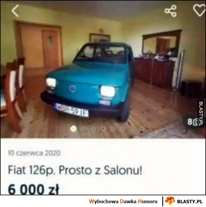 Fiat 126p maluch prosto z salonu z dużego pokoju dosłownie
