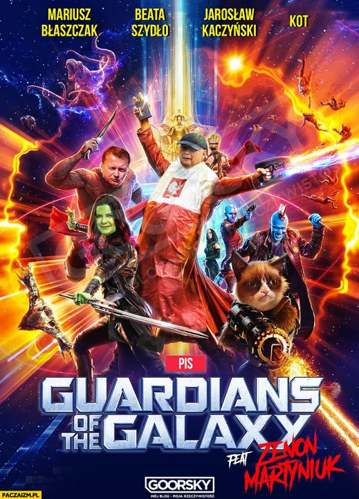 Guardians of the galaxy Kaczyński w płaszczu pelerynie przeciwdeszczowej Szydło Błaszczak przeróbka Goorsky