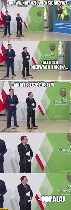 Kamiński Błaszczak niby człowiek się brzydzi ale oczu oderwać nie można mam jeszcze z osłem odpalaj straż graniczna konferencja prezentacja facet z krową