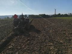 Ursus C330 i pług dwuskibowy.