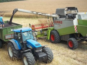 New Holland TM175 + Fliegl & Claas Lexion 450 Evolution