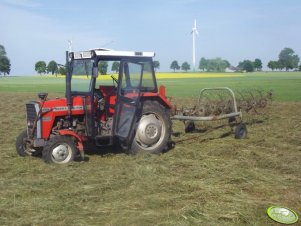 MF 255 i Przetrząsarko-zgrabiarka Pająk 