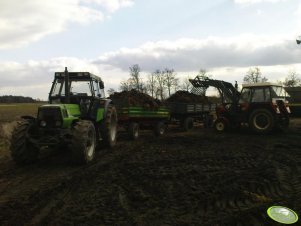 Deutz Fahr DX 6.05 + 2 przyczepy i Zetor 7211