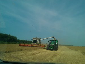 JD 8360R + Hawe i Claas Lexion 600