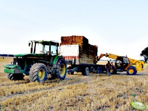 John Deere 8400 + Przyczepa transportowa & JCB