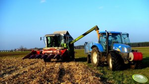 New Holland T6080 + przyczepa oraz Claas Medion 310
