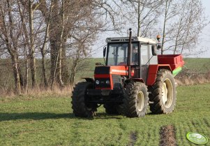 Zetor 10245 rozsiewa saletrę na jęczmieniu