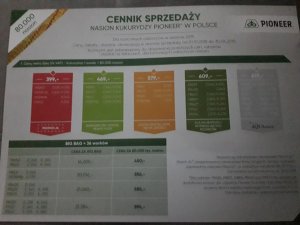 Cennik kukurydzy Pioneer 2018-2019