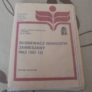 Rozsiewacz Nawozów Agromet F.M.R. Brzeg RNZ NO12 - Instrukcja Obsługi i Katalog Części.