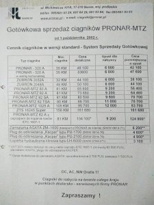 Cennik ciągników Pronar - MTZ 