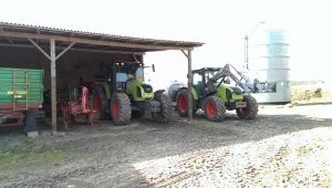 Claas Arion 430 Cis + rozsiewacz Unia MX 1200 i Axos 330 Cx z ładowaczem MX + Joskin Modulo 5000l